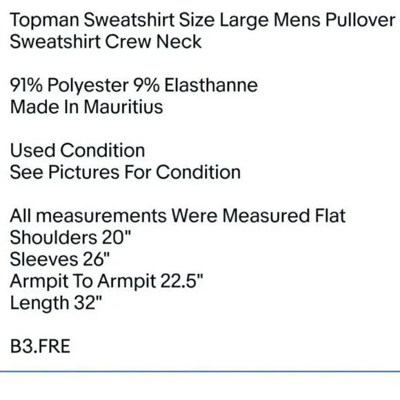 Topman Sweatshirt Size Large Mens Pullover Sweatshirt Crew Used Condition EUC - Picture 5 of 5